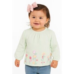 Talbots Baby Girl Sweater 18M Green Floral Zip Pullover Spring Easter Holiday